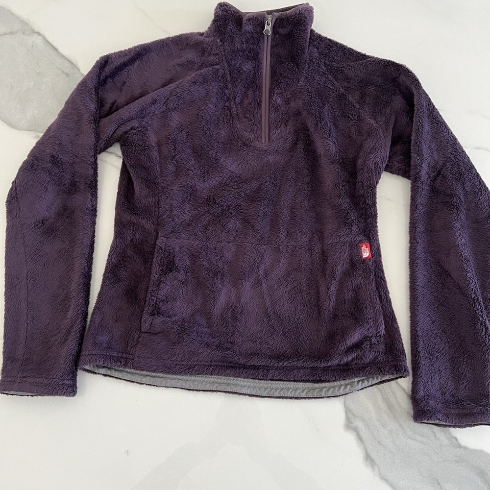 The North Face Mossbud Fleece 1/4 Zip Fuzzy Pullover Womens S Small Purple TNF